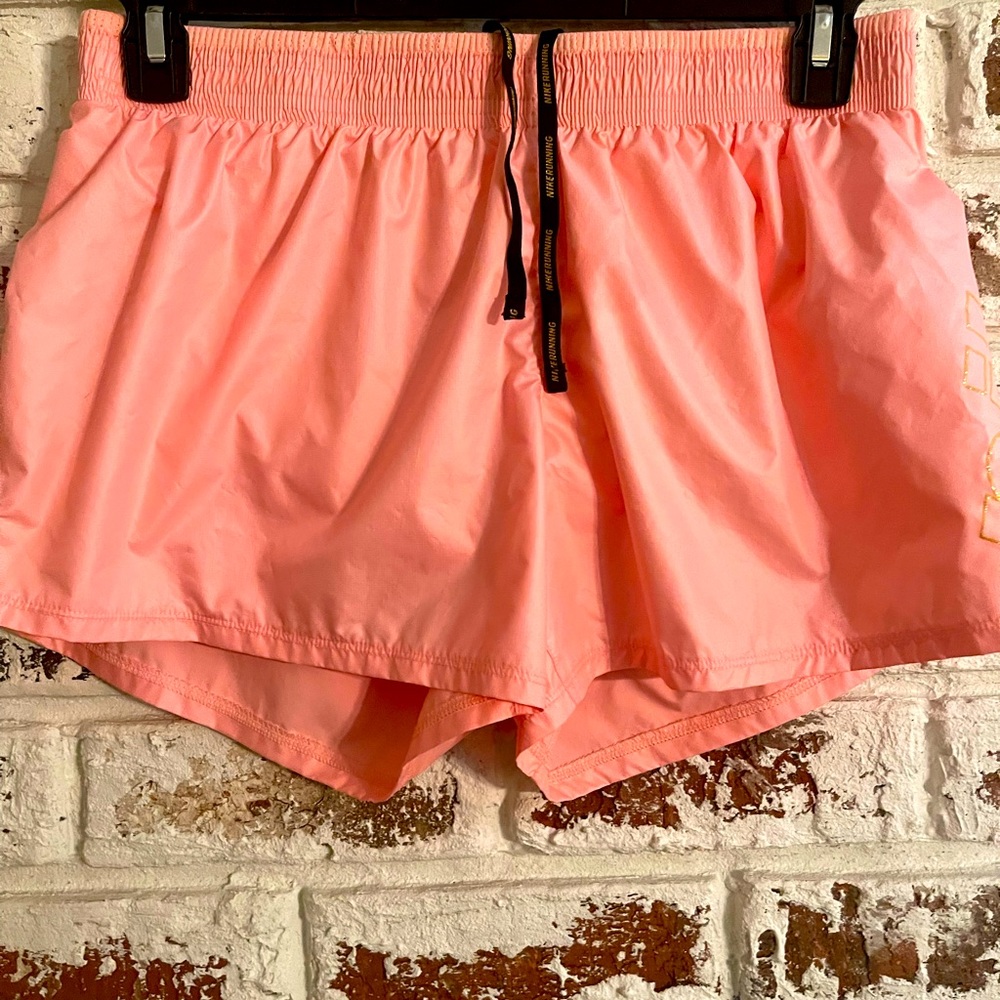 NIKE Women’s Pink and Gd Running Shorts With Drawstring Size Large